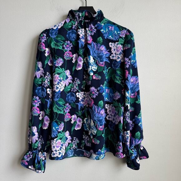 J. Crew Ruffleneck Top in Floral 365 Crepe Large - Picture 6 of 10